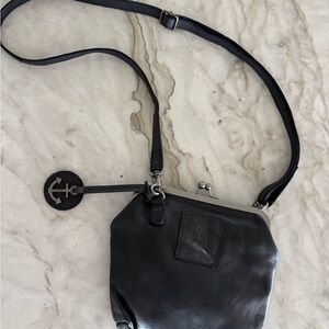 Black Leather Crossbody Bag with Adjustable Strap